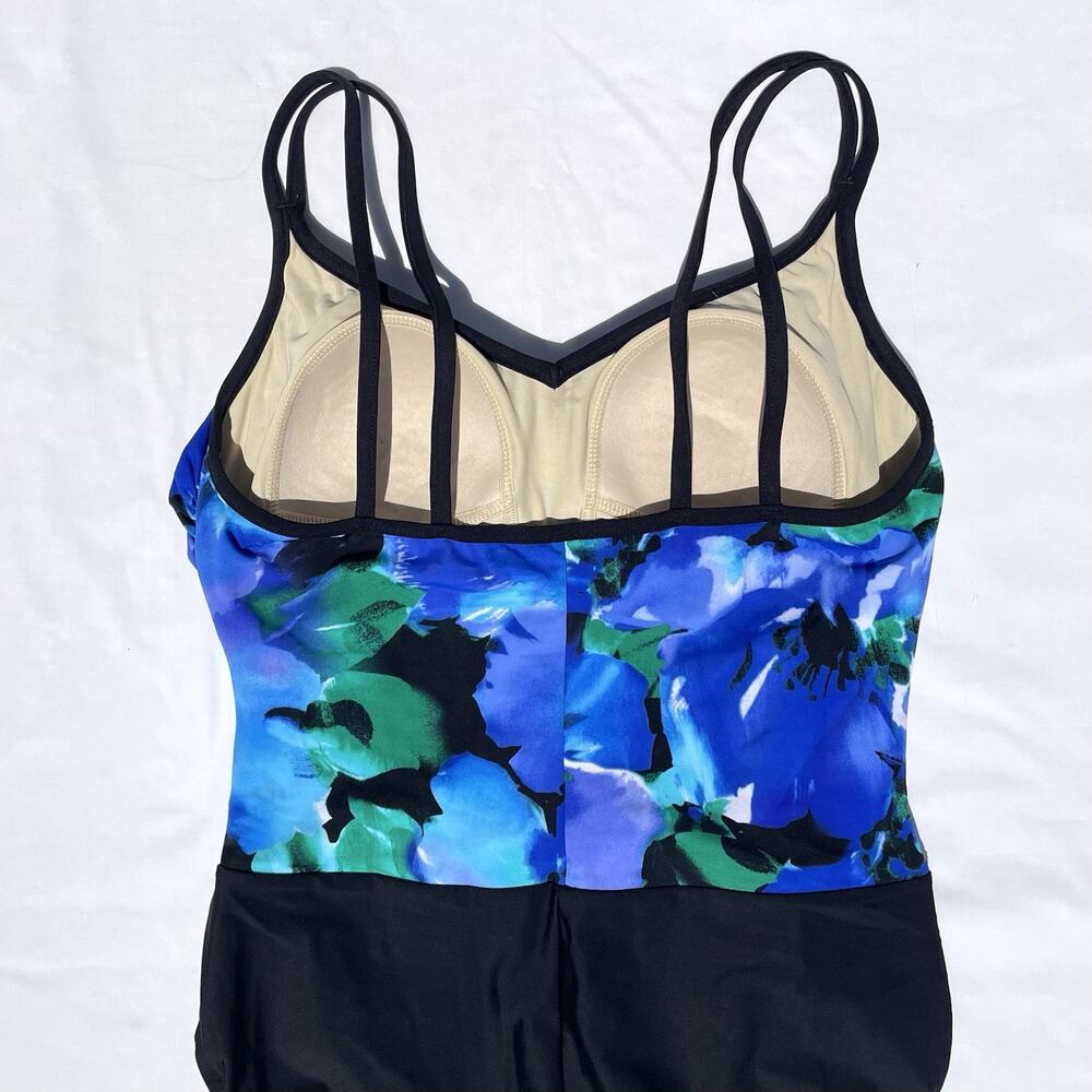 Miraclesuit Bethany Swimsuit Womens 10 Blue Black Floral Slimming - Picture 5 of 7